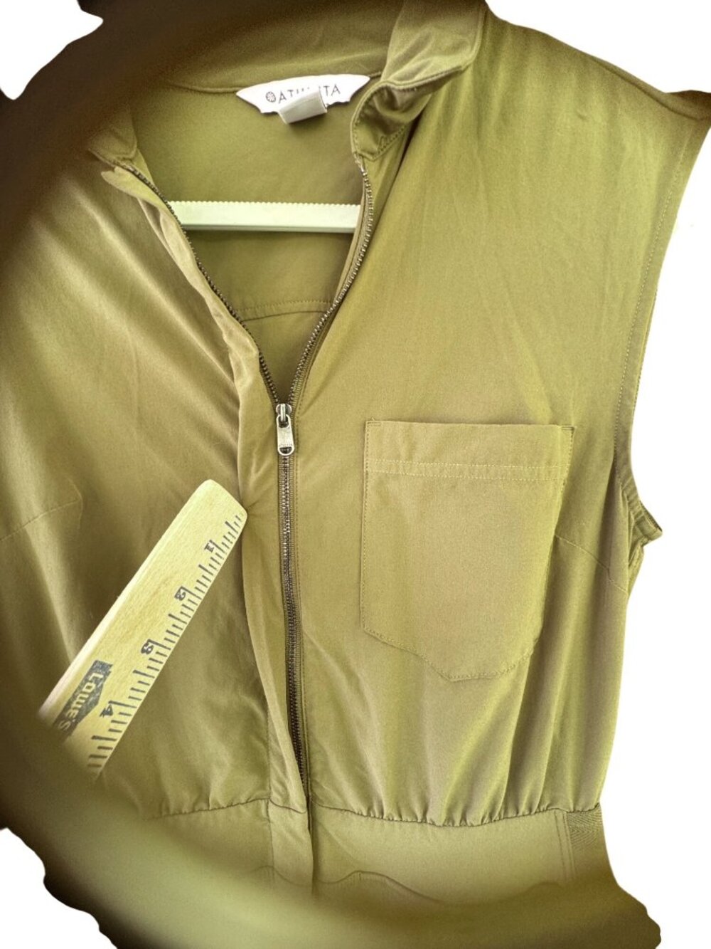Athleta Brooklyn Wide Leg Jumpsuit Olive Green Sleeveless Mock Neck Utility Sz 2 - Picture 11 of 13